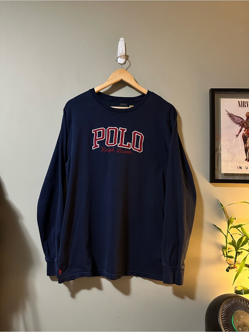 Polo by Ralph Lauren Navy Long-Sleeve Logo Tee with Red Accents
